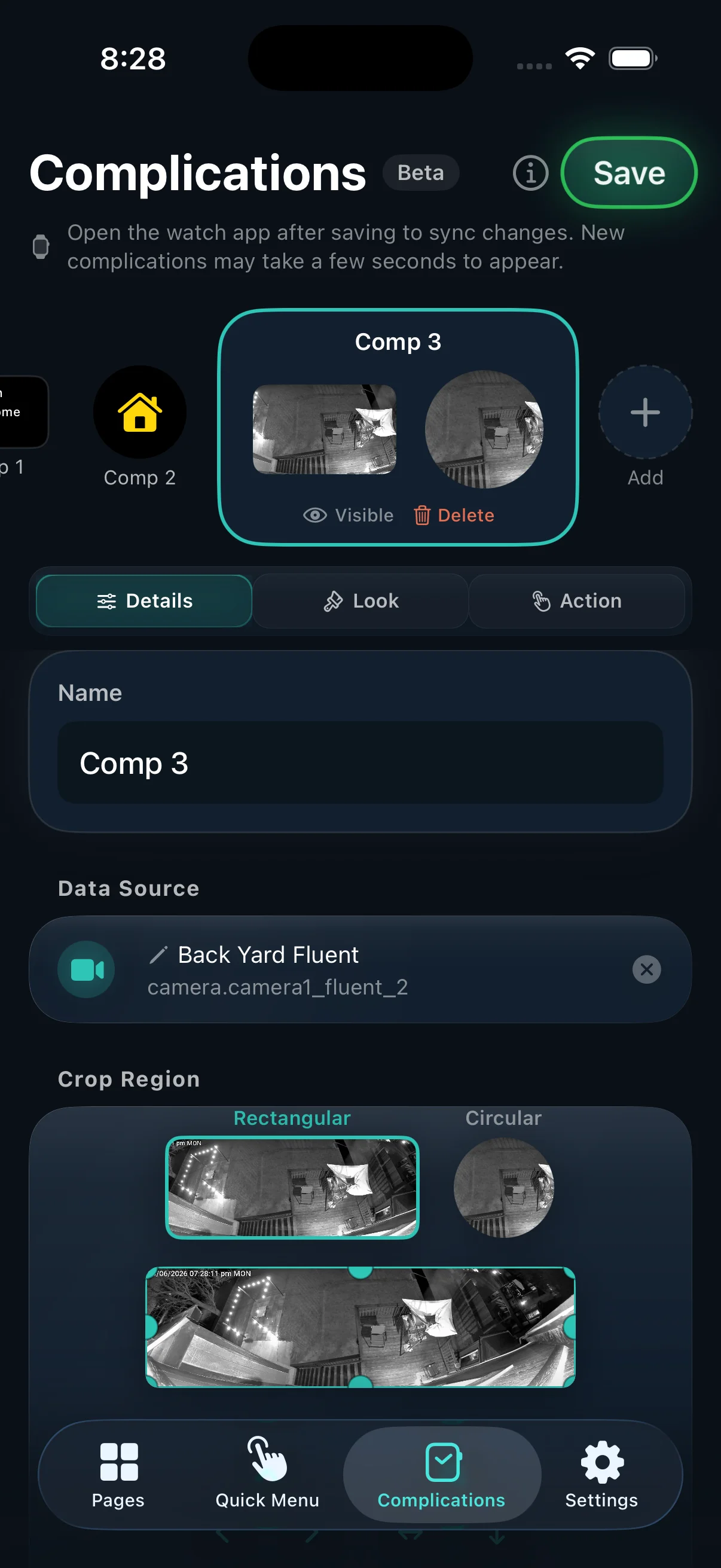 Watch complications editor with camera crop regions