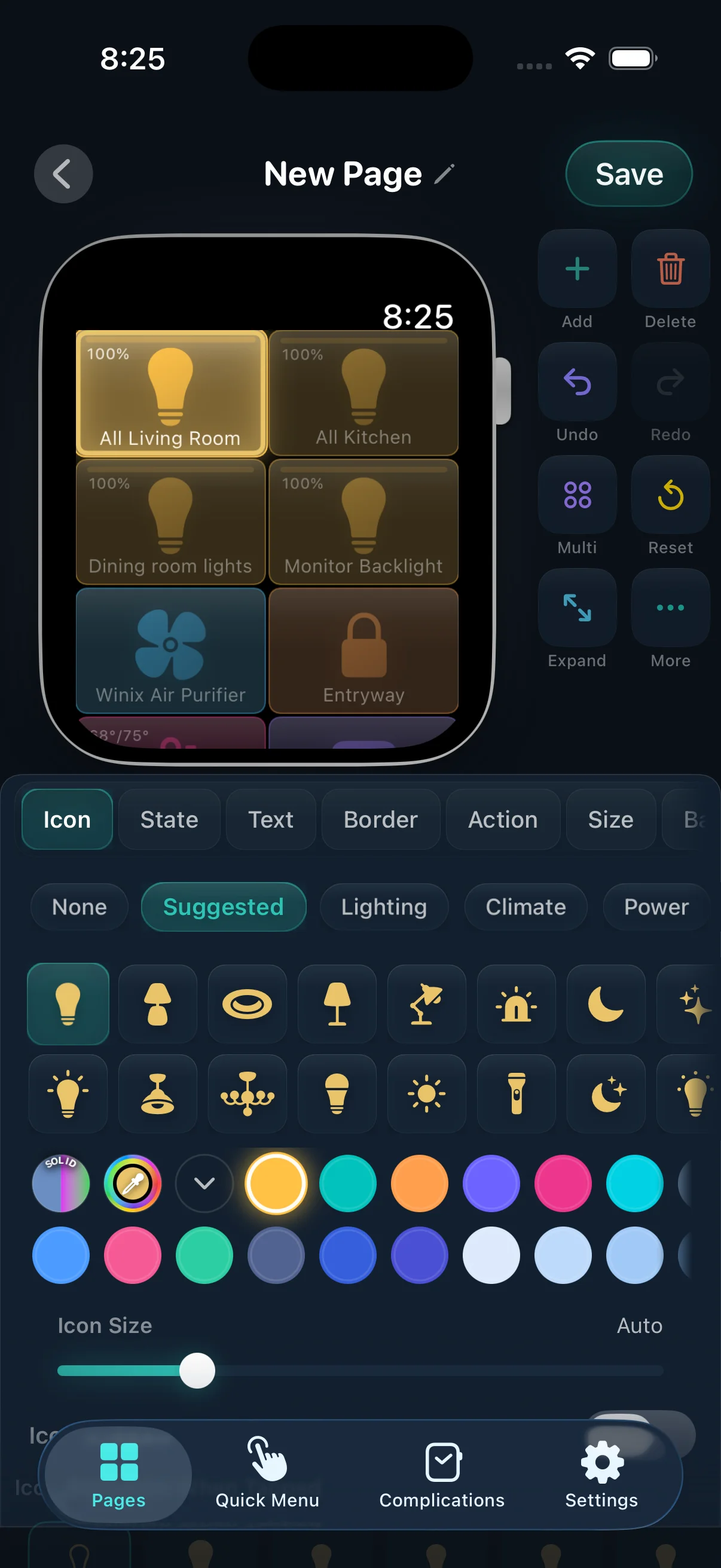 Tile icon editor with 6000+ icons and color picker