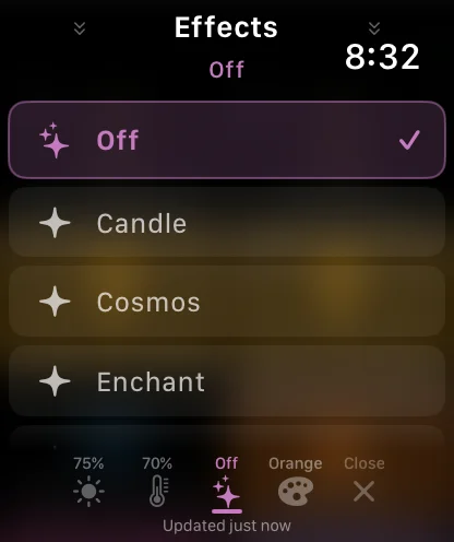 Light effects picker on Apple Watch